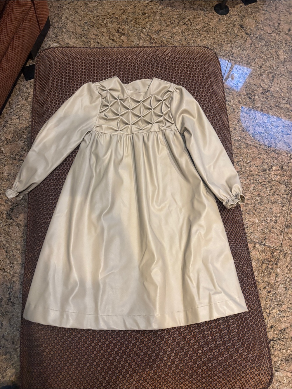 Girls Cream Long-Sleeve Dress with Smocked Back Detail